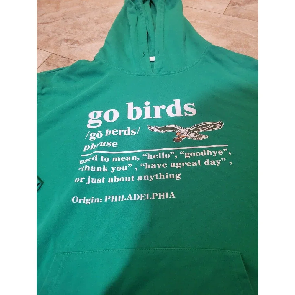 Go Birds Philadelphia Eagles Football Kelly Green Hoodie W Pocket Sz XL